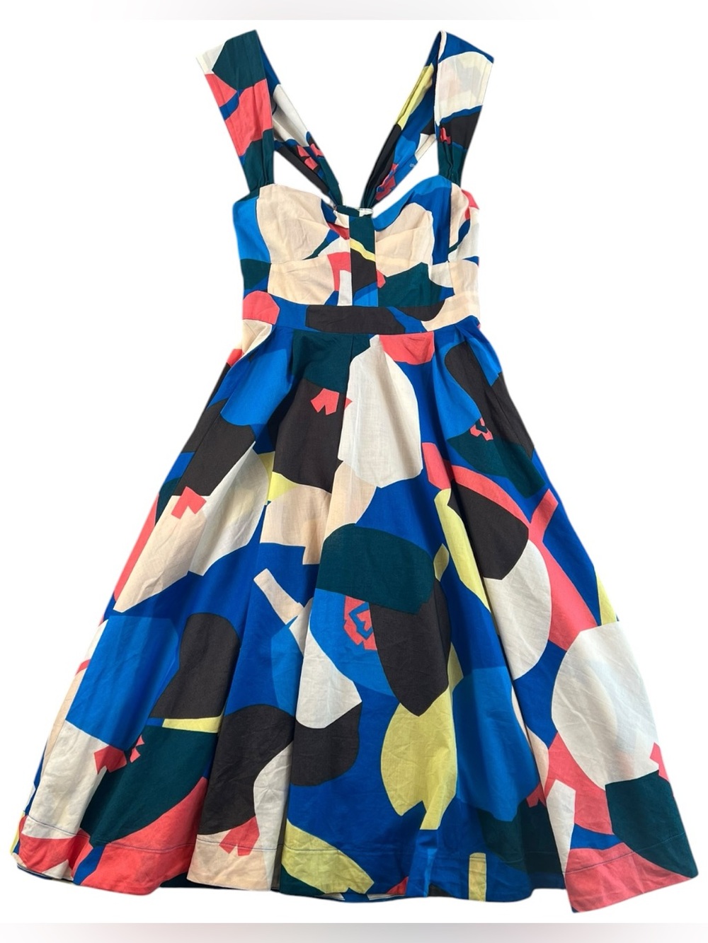 NWT French Connection Dress Abstract Print Fit & Flare Midi Open Back - 2